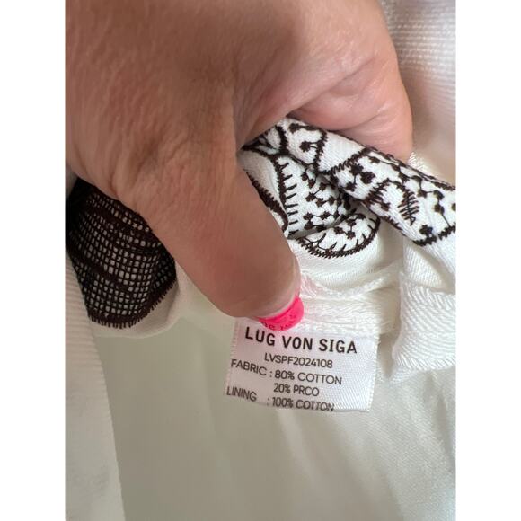 NEW Lug Von Siga V-Notch Neckline Smocked A-Line Molly Mini Dress White Size: 6 - Picture 5 of 7